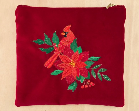 Kosmetyczka aksamitna - kardynał szkarłatny i gwiazda betlejemska