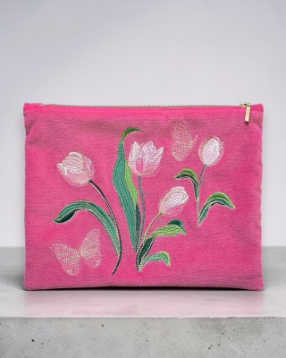 Kosmetyczka aksamitna - tulipany