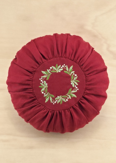 Poduszka lniana okrągła, bordowa