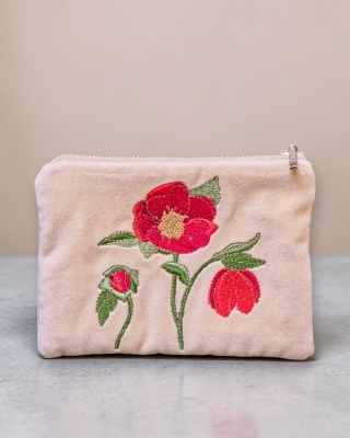 Portmonetka kwiaty ciemiernika (helleborus) aksamit