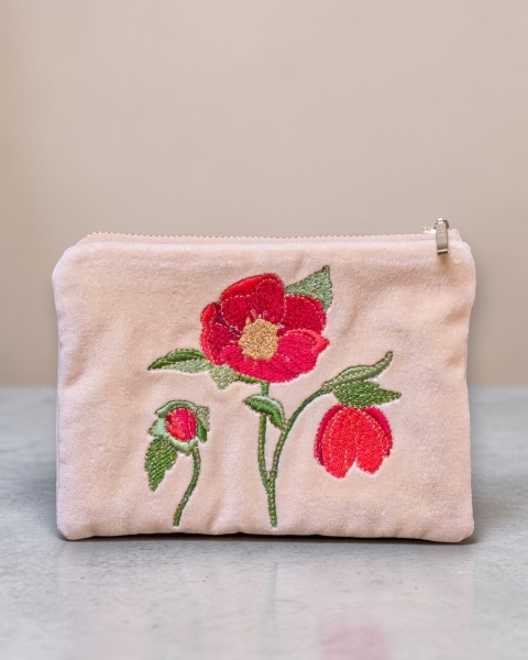 Portmonetka kwiaty ciemiernika (helleborus) aksamit